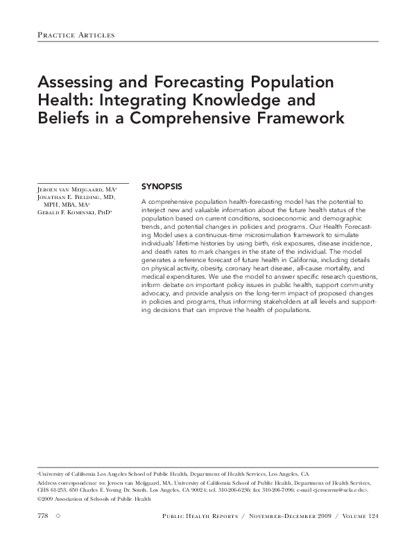 (PDF) Assessing and forecasting population health: integrating ...