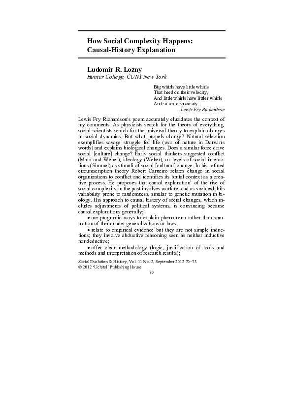 (PDF) How social complexity happens: Causal-History explanation