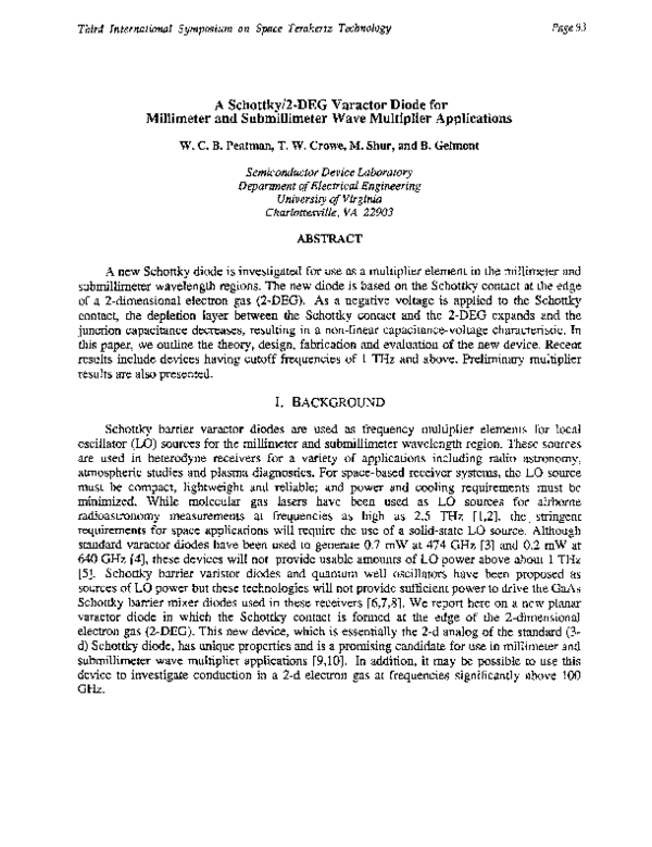 (PDF) A Schottky/2-DEG varactor diode for millimeter and submillimeter ...