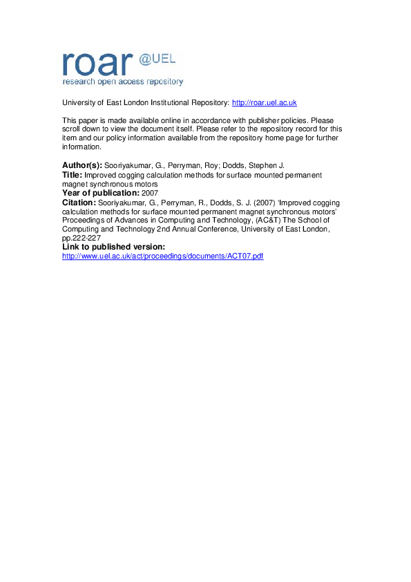 (PDF) Improved Cogging Calculation Methods for Surface Mounted ...