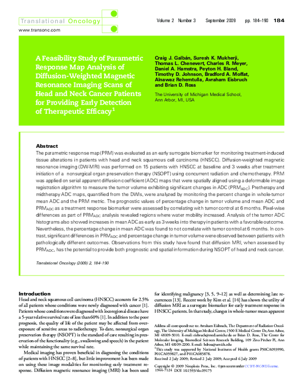 (PDF) A Feasibility Study of Parametric Response Map Analysis of ...