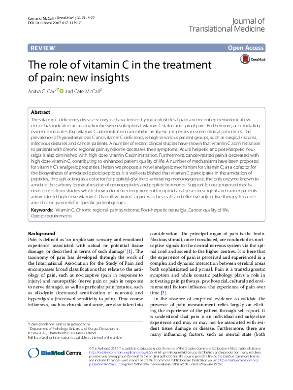 (PDF) The role of vitamin C in the treatment of pain: new insights