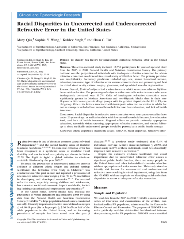(PDF) Racial disparities in uncorrected and undercorrected refractive ...