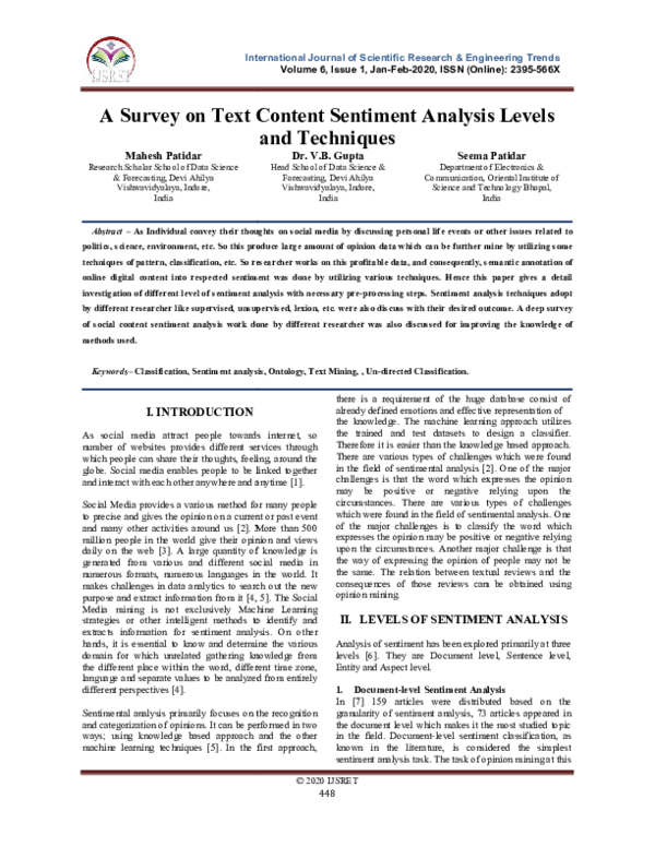 (PDF) A Survey on Text Content Sentiment Analysis Levels