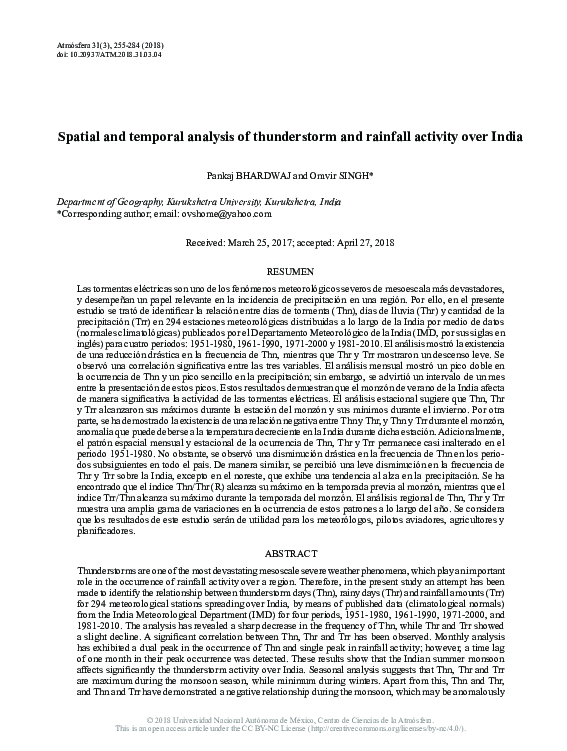 (PDF) Spatial and temporal analysis of thunderstorm and rainfall ...