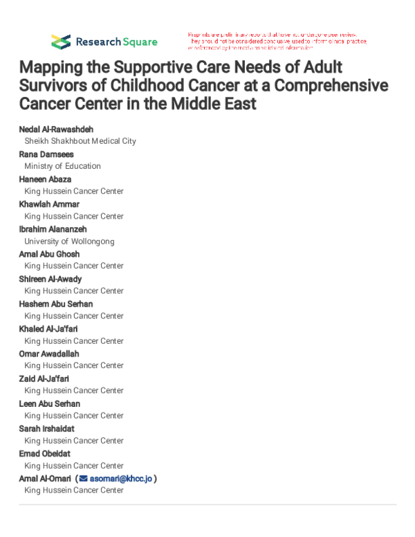 (PDF) Mapping the Supportive Care Needs of Adult Survivors of Childhood ...