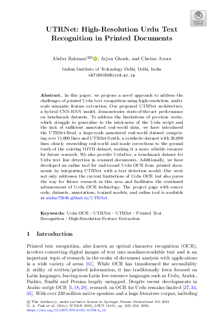 (PDF) UTRNet: High-Resolution Urdu Text Recognition In Printed Documents