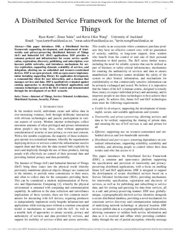 (PDF) A Distributed Service Framework for the Internet of Things