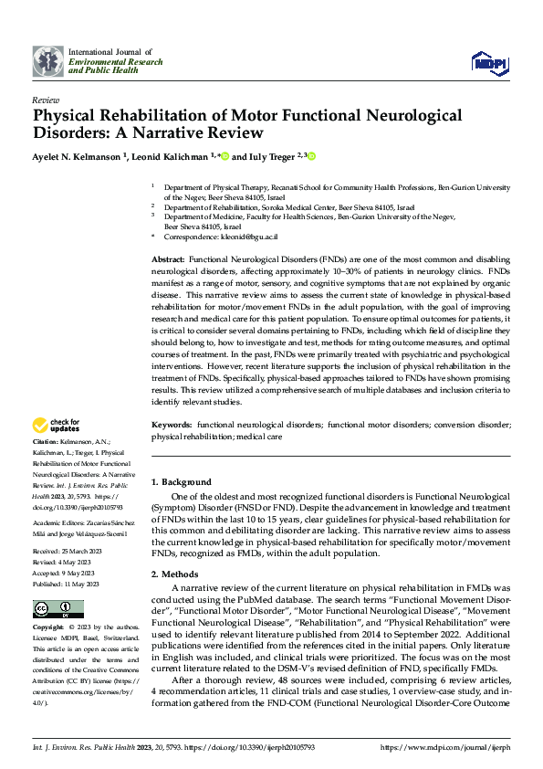 (PDF) Physical Rehabilitation of Motor Functional Neurological ...