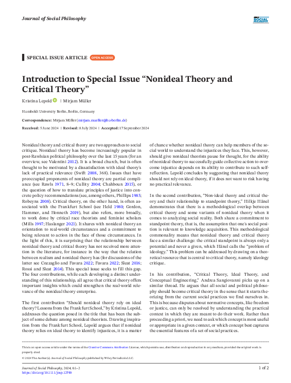 (PDF) Introduction to Special Issue "Nonideal Theory and Critical Theory"
