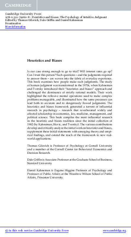 (PDF) Heuristics and Biases: The Psychology of Intuitive Judgment