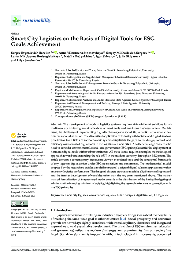 (PDF) Smart City Logistics on the Basis of Digital Tools for ESG Goals ...