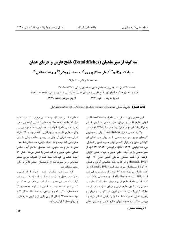(PDF) First record of three Batoid species in the Persian Gulf