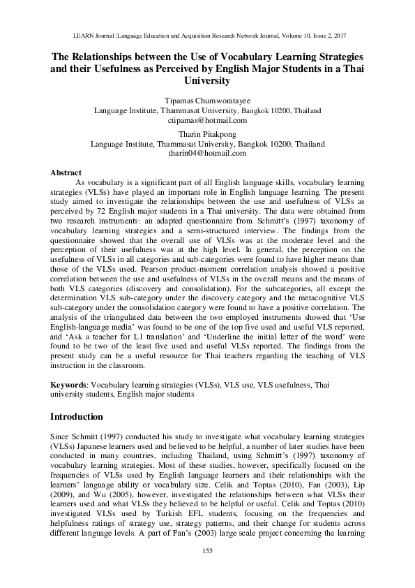 (PDF) The Relationships between the Use of Vocabulary Learning ...