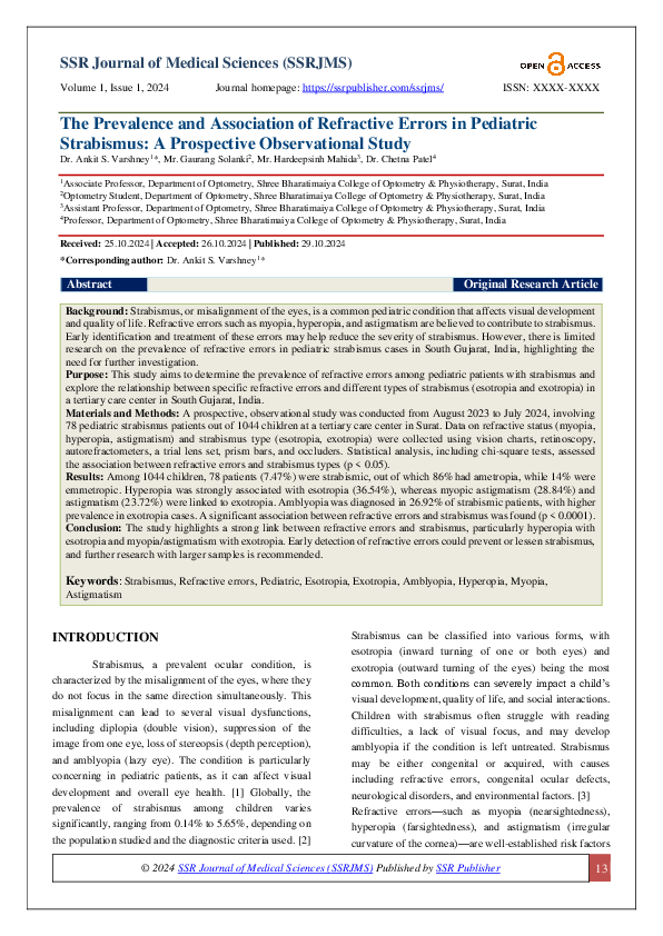 (PDF) The Prevalence and Association of Refractive Errors in Pediatric ...