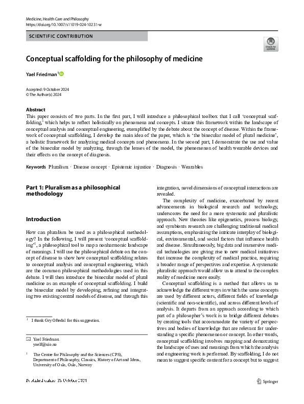(PDF) Conceptual scaffolding for the philosophy of medicine