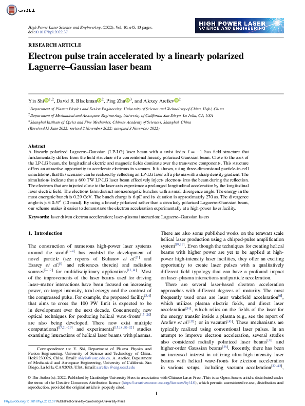 (PDF) Electron pulse train accelerated by a linearly polarized Laguerre ...