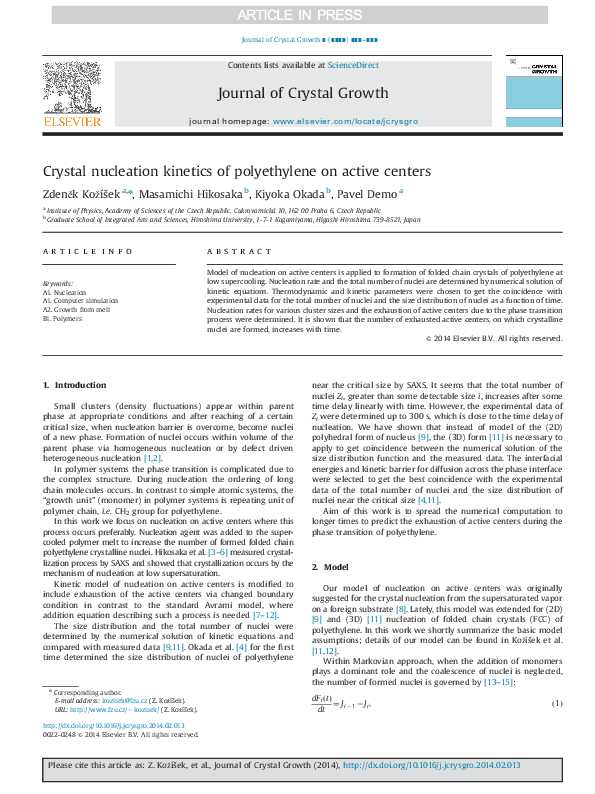 (PDF) Crystal nucleation kinetics of polyethylene on active centers