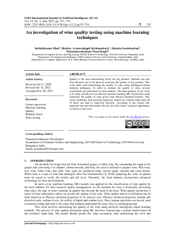 (PDF) An investigation of wine quality testing using machine learning ...