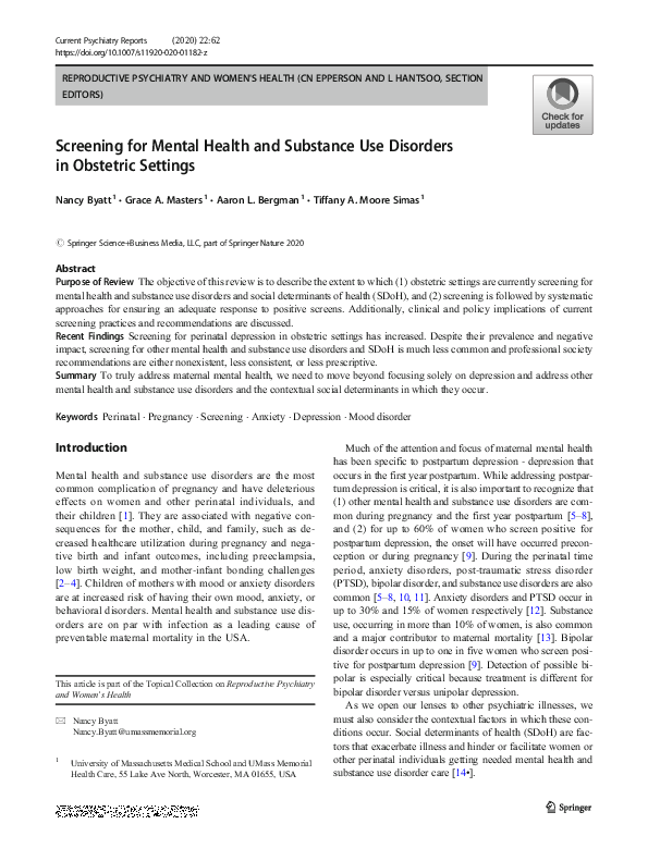 (PDF) Screening for Mental Health and Substance Use Disorders