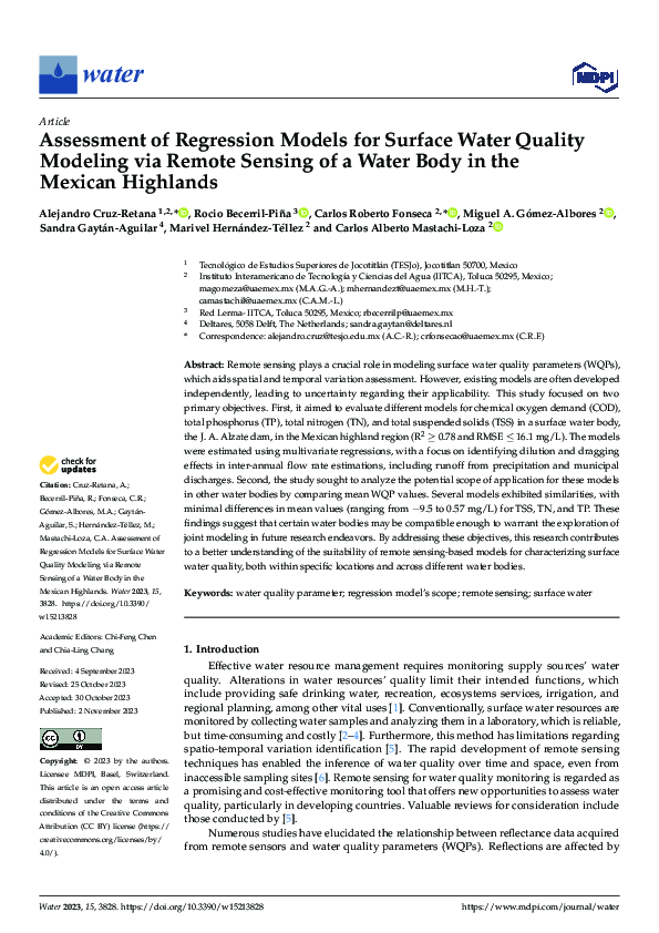 (PDF) Assessment of Regression Models for Surface Water Quality ...