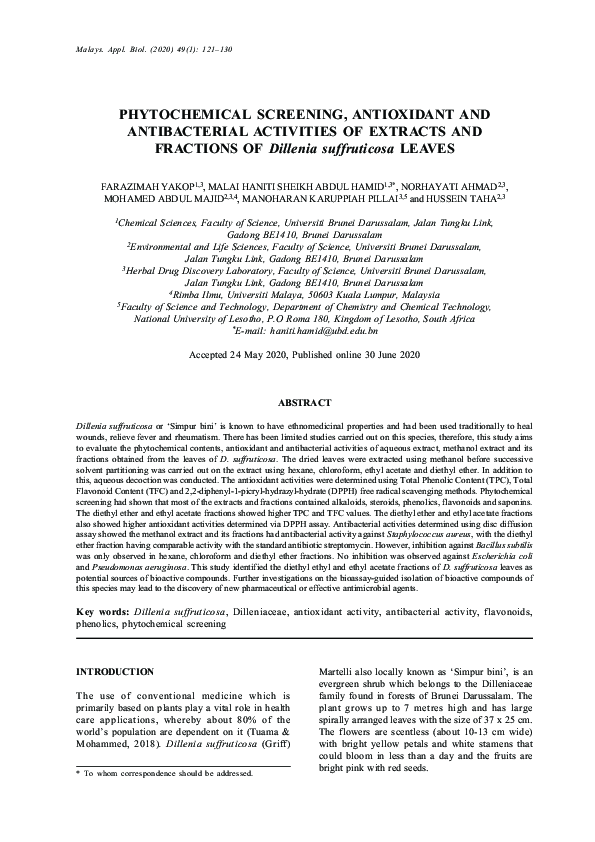 (PDF) PHYTOCHEMICAL SCREENING, ANTIOXIDANT AND ANTIBACTERIAL ACTIVITIES ...