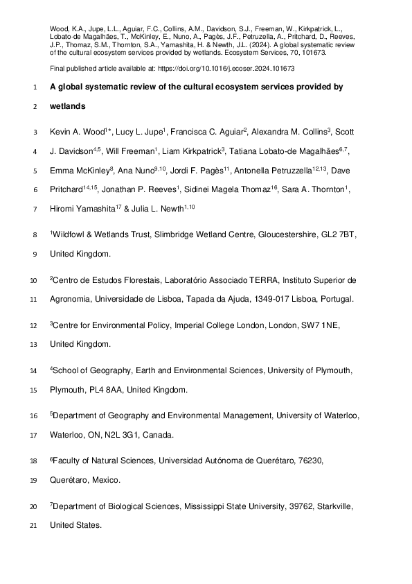 (PDF) A global systematic review of the cultural ecosystem services ...