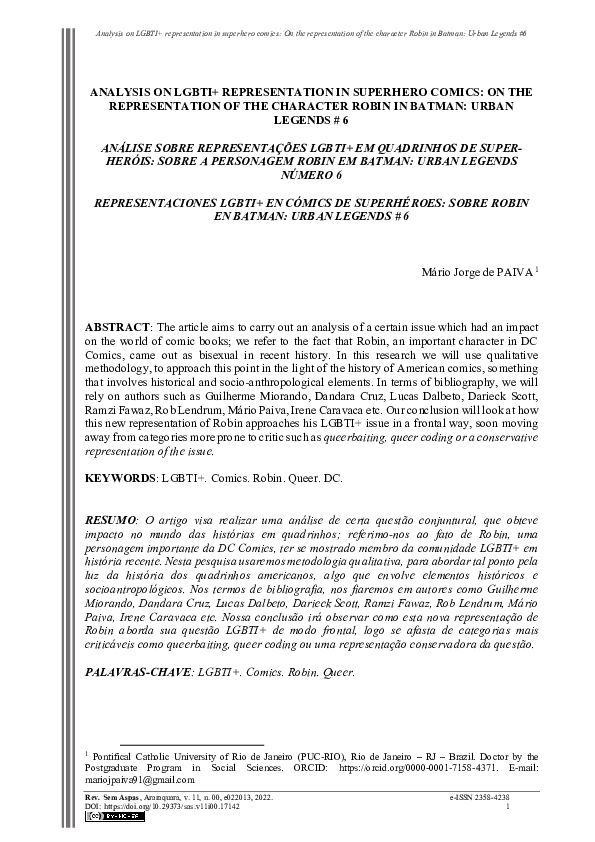 (PDF) ANALYSIS ON LGBTI+ REPRESENTATION IN SUPERHERO COMICS: ON THE ...