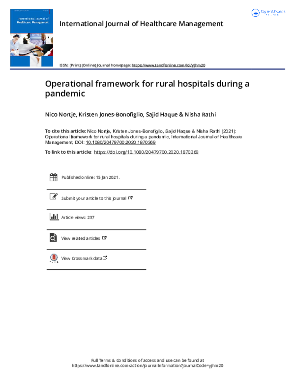 (PDF) Operational framework for rural hospitals during a pandemic ...