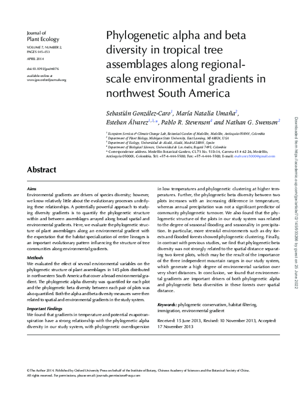 (PDF) Phylogenetic alpha and beta diversity in tropical tree ...