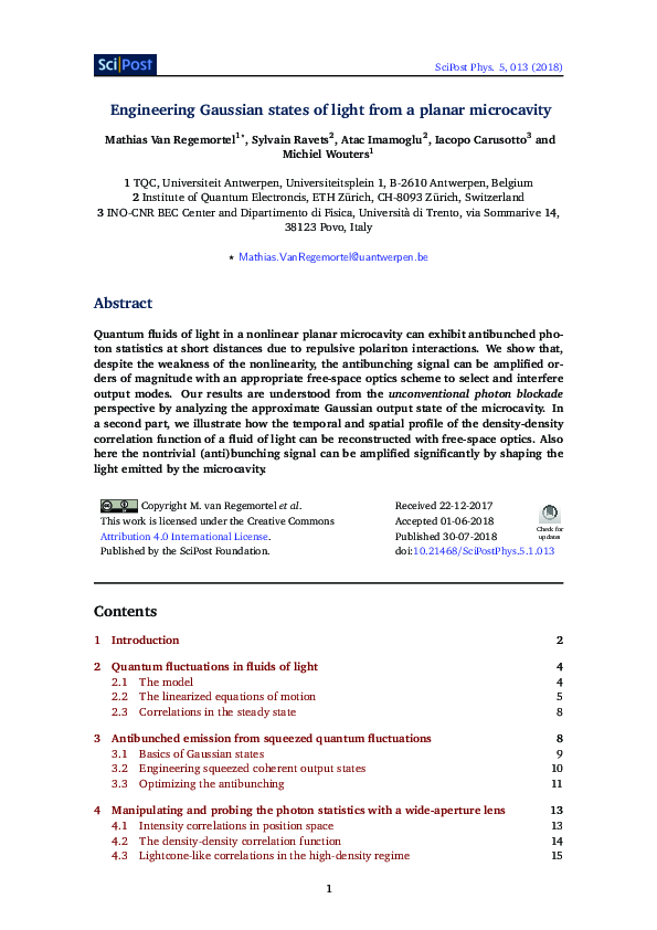 (PDF) Engineering Gaussian states of light from a planar microcavity
