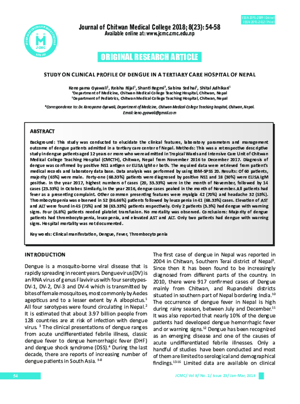 (PDF) Study on clinical profile of dengue in a tertiary care hospital ...