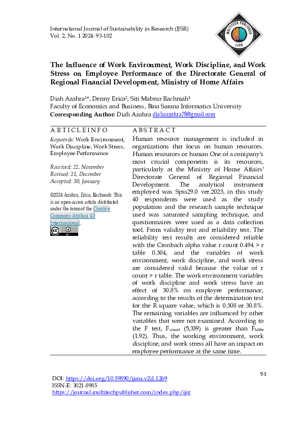 (PDF) The Influence of Work Environment, Work Discipline, and Work ...