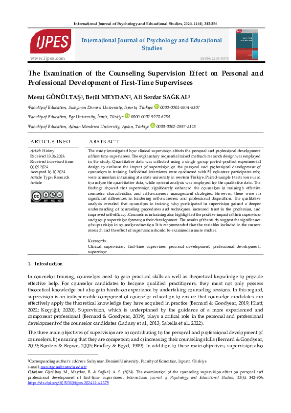(PDF) The Examination of the Counseling Supervision Effect on Personal ...
