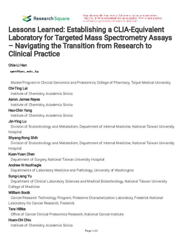 (PDF) Lessons Learned: Establishing a CLIA-Equivalent Laboratory for ...