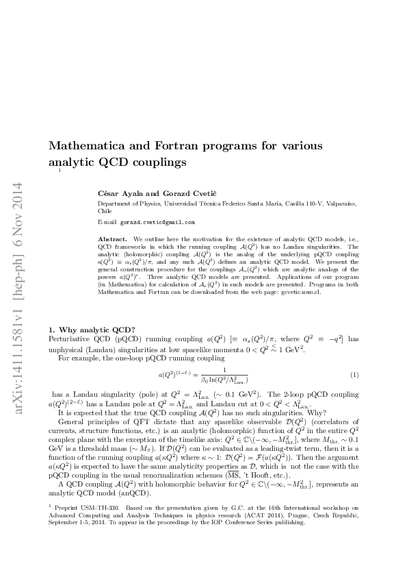 (PDF) Mathematica and Fortran programs for various analytic QCD couplings