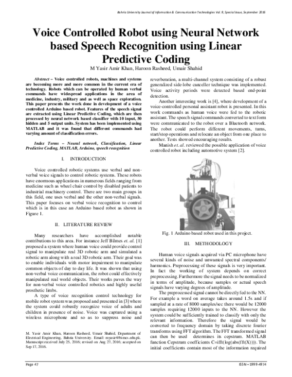 (PDF) Voice Controlled Robot using Neural Network based Speech ...