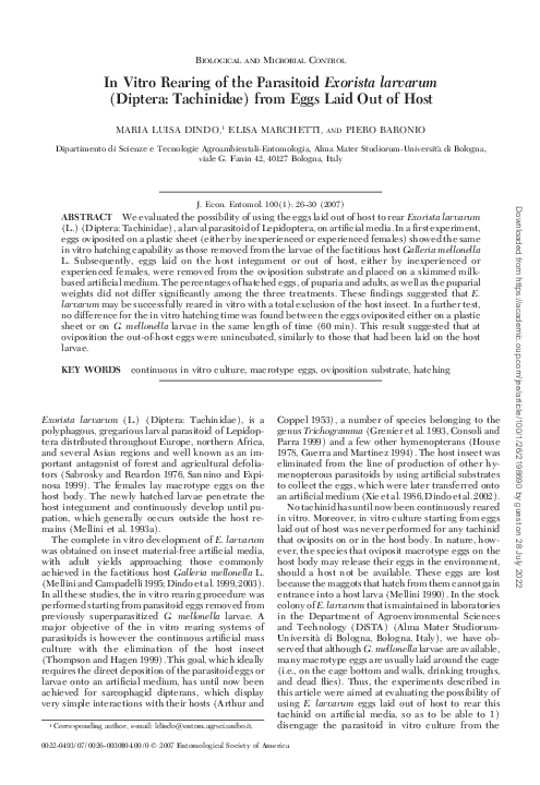 (PDF) In Vitro Rearing of the Parasitoid Exorista larvarum (Diptera ...