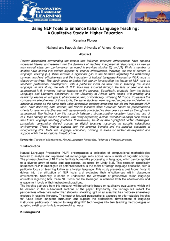 (PDF) Using NLP Tools to Enhance Italian Language Teaching: A ...
