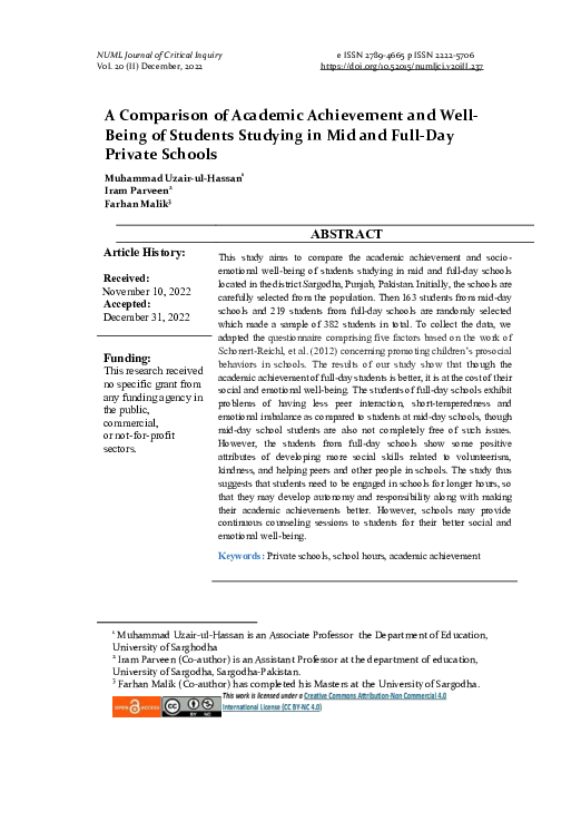 (PDF) A Comparison of Academic Achievement and Well-Being of Students ...