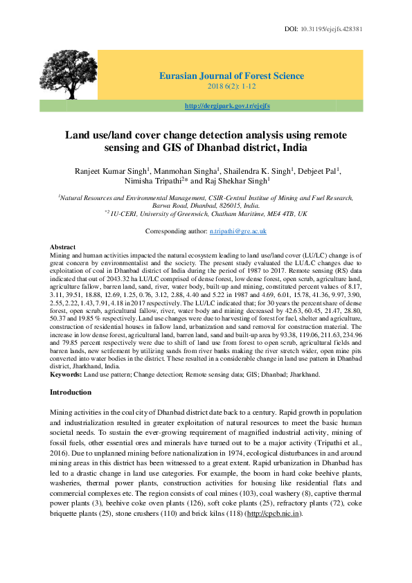 (PDF) Land use/land cover change detection analysis using remote ...