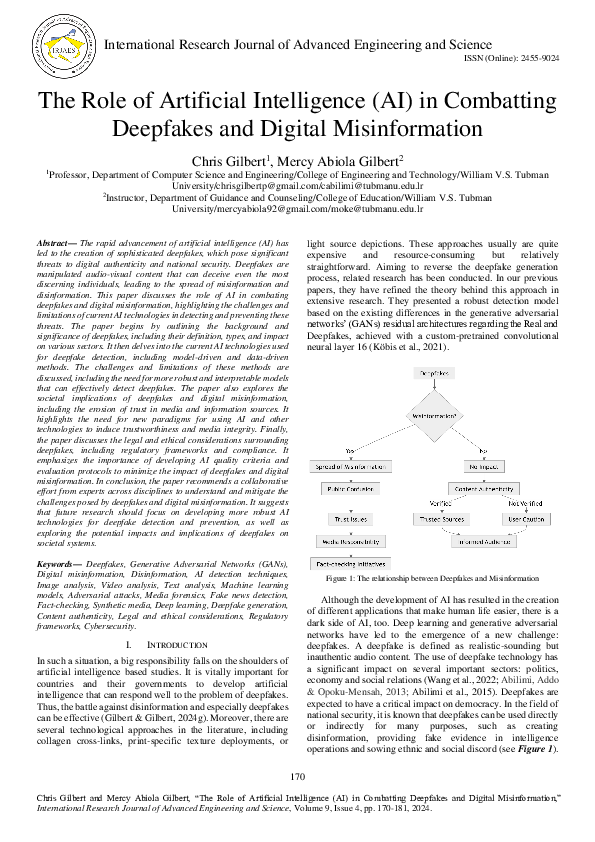 (PDF) The Role of Artificial Intelligence (AI) in Combatting Deepfakes ...
