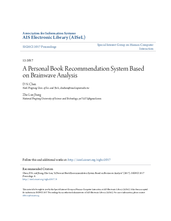 (PDF) A Personal Book Recommendation System Based on Brainwave Analysis