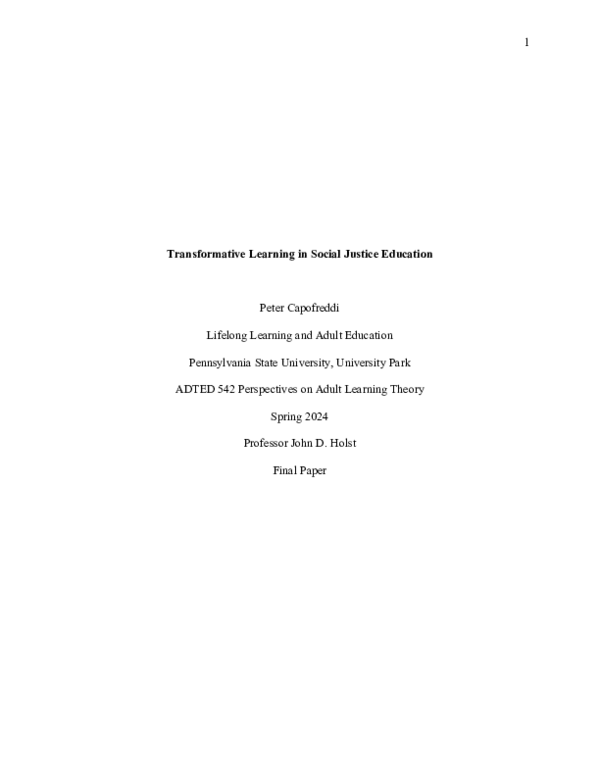 (PDF) Transformative Learning in Social Justice Education