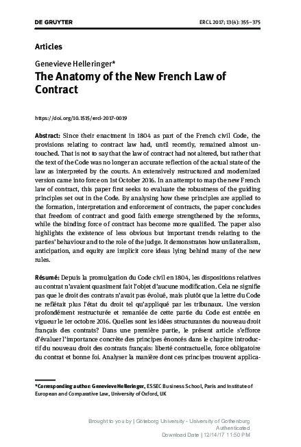 (PDF) The Anatomy of the New French Law of Contract