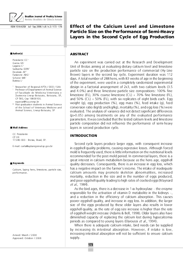 (PDF) Effect of the calcium level and limestone particle size on the ...