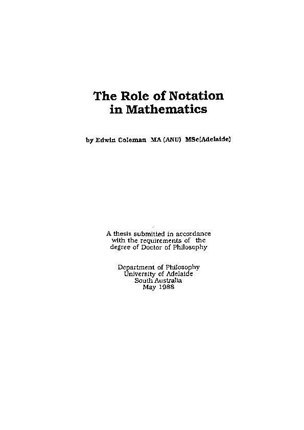 (PDF) The Role of Notation in Mathematics