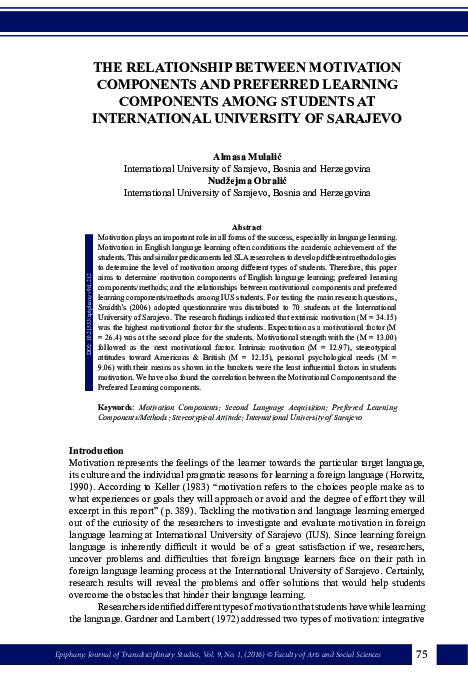 (PDF) The Relationship Between Motivation Components and Preferred ...
