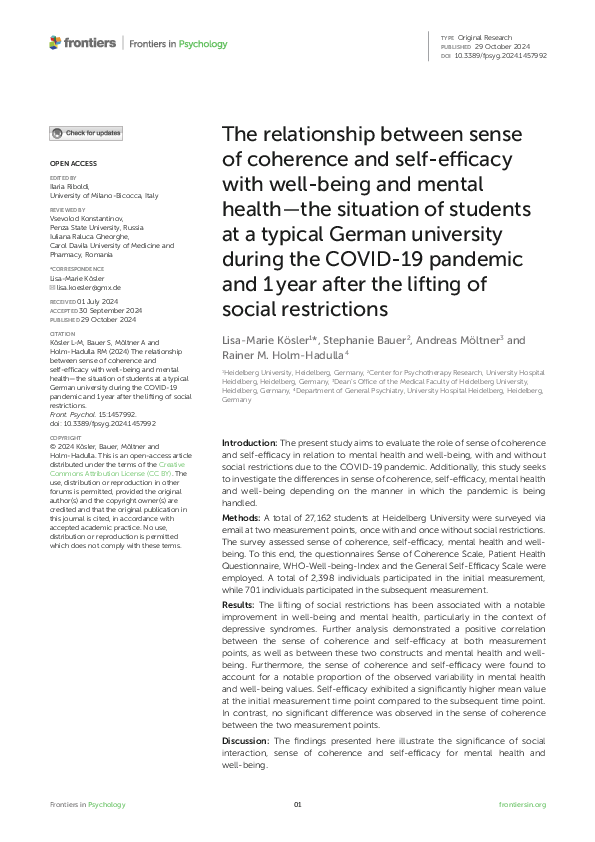 (PDF) The relationship between sense of coherence and self-efficacy ...