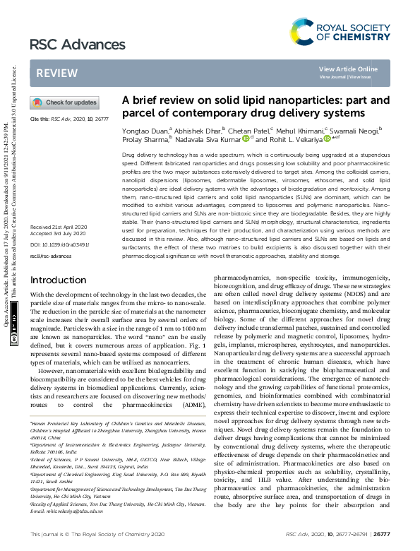 (PDF) A brief review on solid lipid nanoparticles: part and parcel of ...